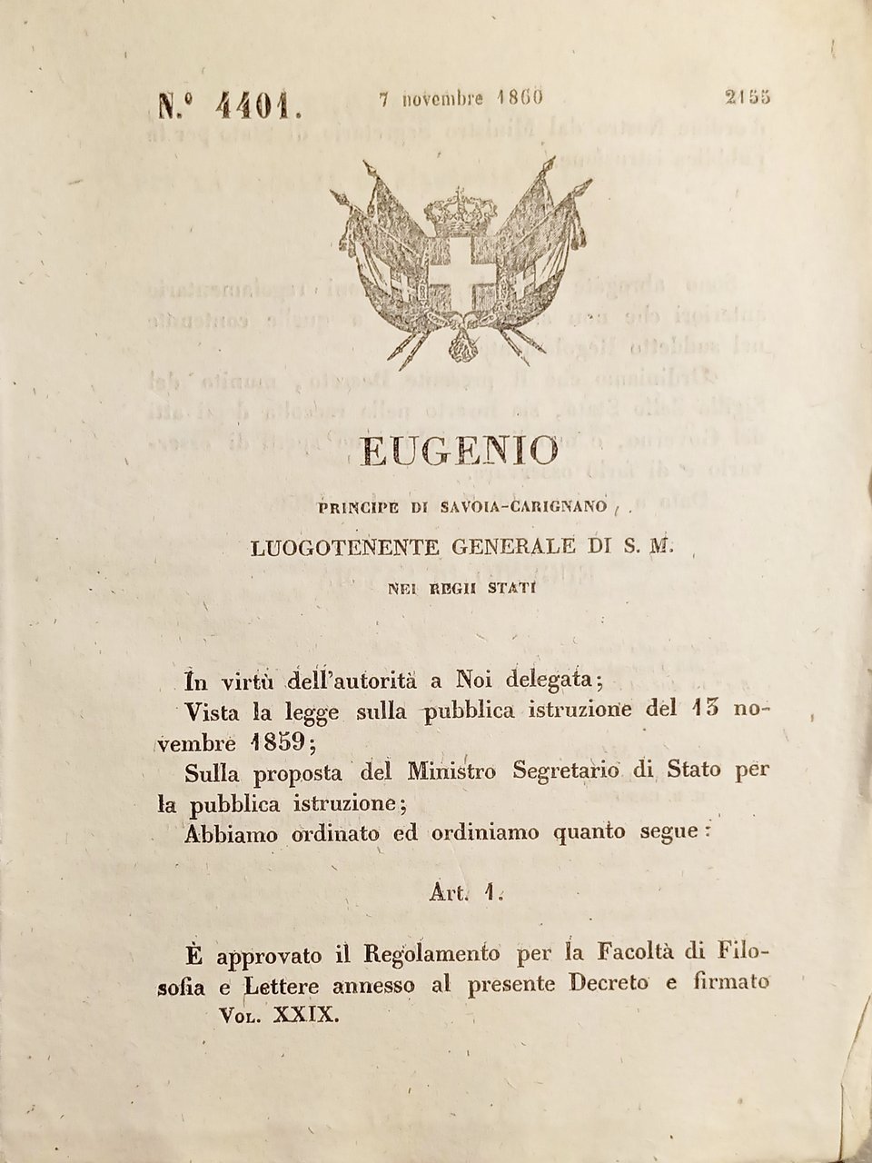 Decreto Eugenio - Approvato Regolamento per Facoltà di Filosofia e …