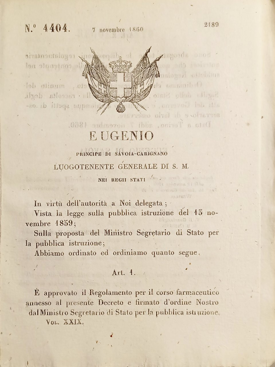 Decreto Eugenio - È approvato il Regolamento per il corso …