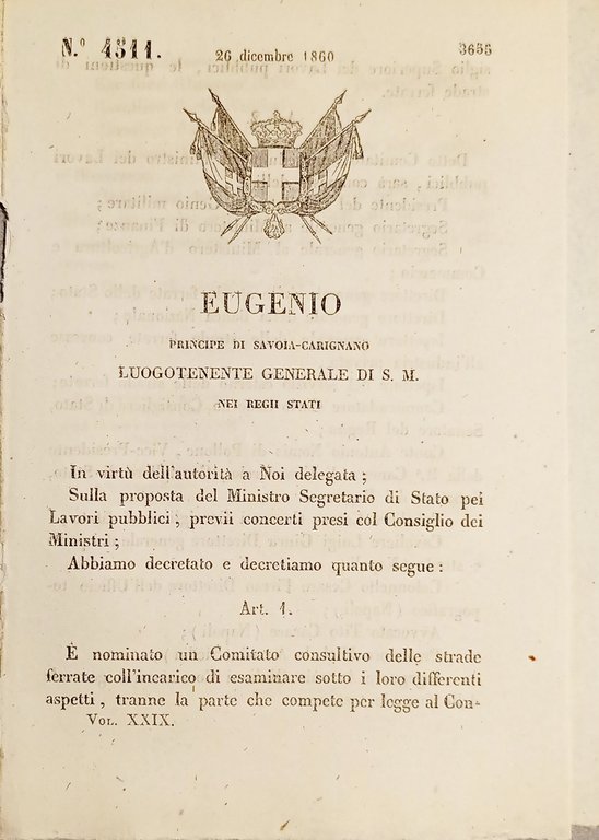 Decreto Eugenio - È nominato un Comitato consultivo delle Ferrovie …