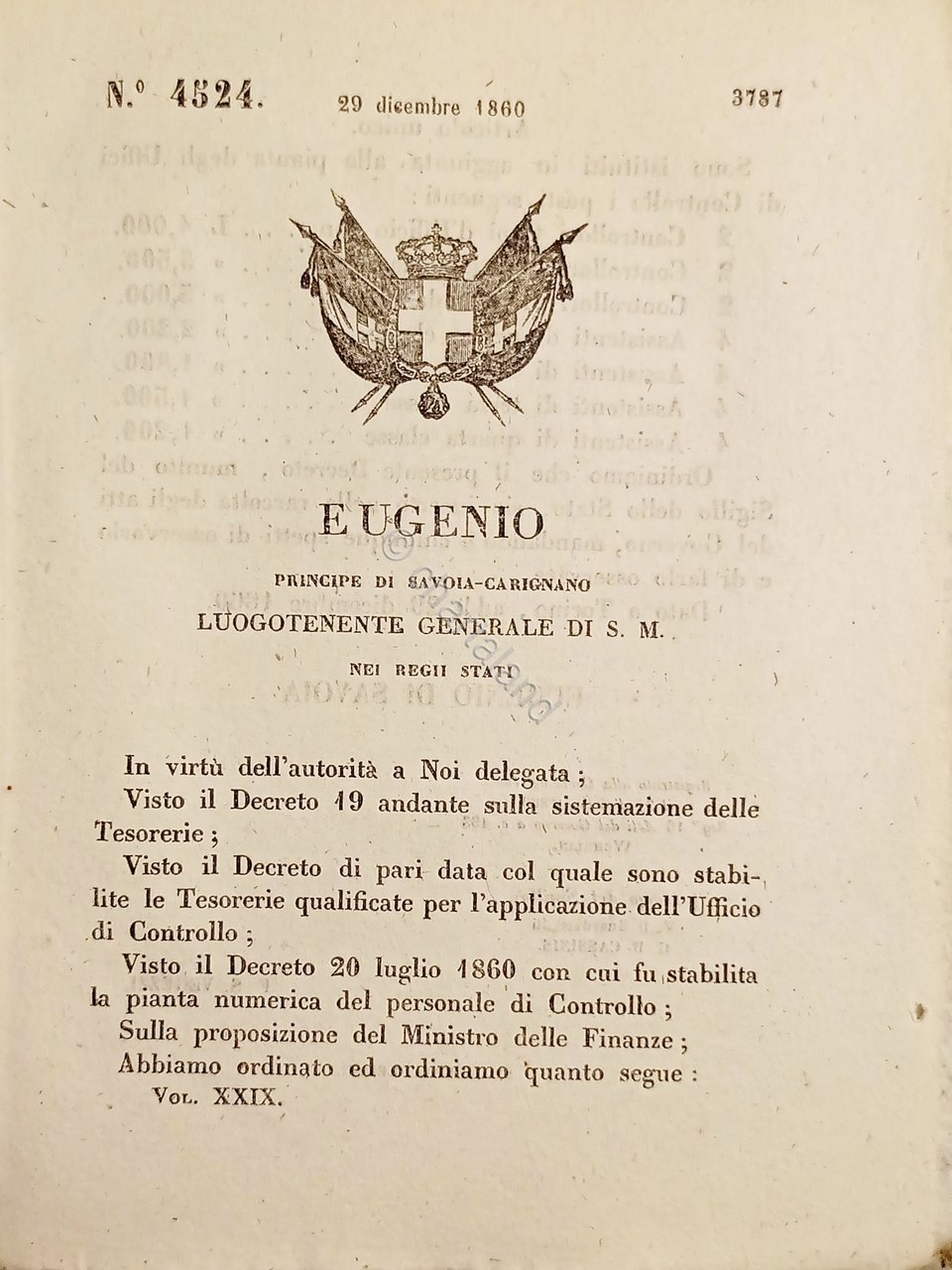 Decreto Eugenio - Istituiti in aggiunta alla pianta Uffici di …