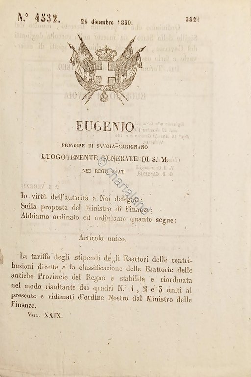 Decreto Eugenio - La tariffa degli stipendi degli Esattori - …