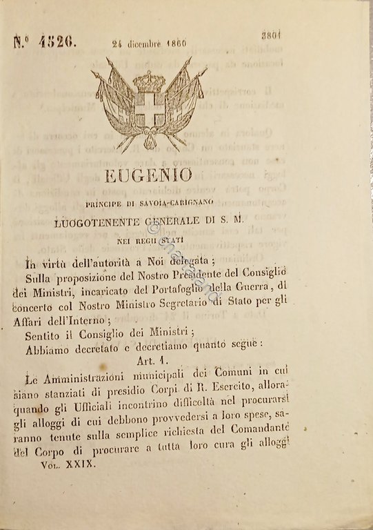 Decreto Eugenio - Le Amministrazioni municipali dei Comuni - 1860