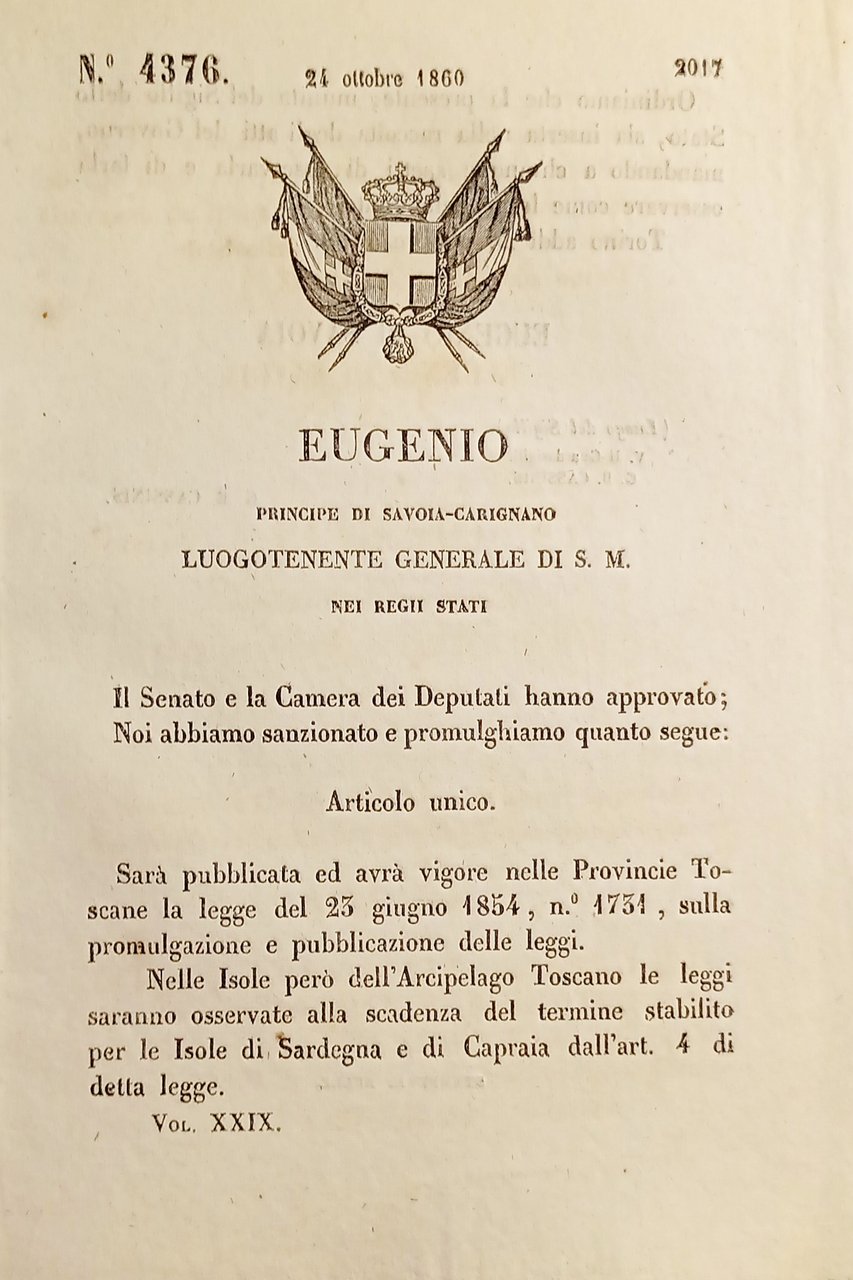 Decreto Eugenio - Legge pubblicata ed avrà vigore nelle Province …