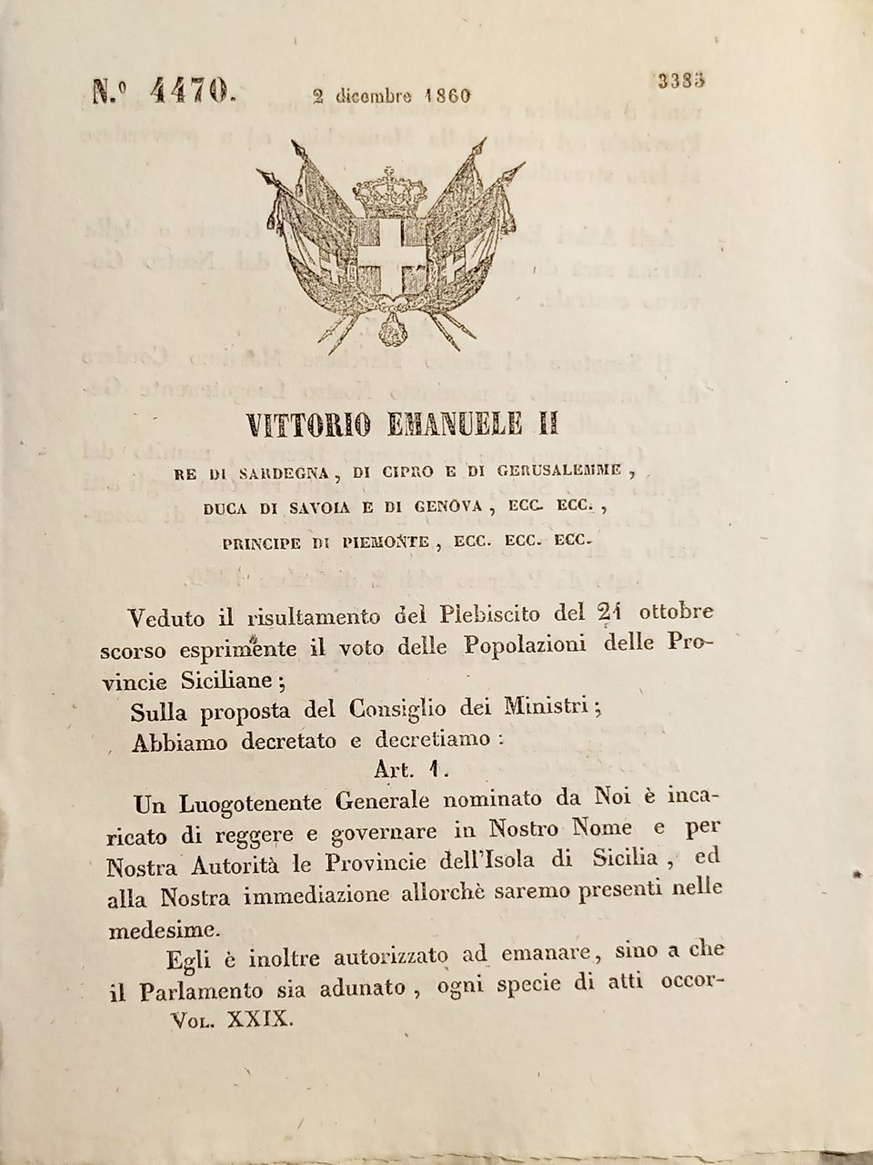 Decreto Eugenio - Luogotenente Generale è incaricato governare Sicilia - …