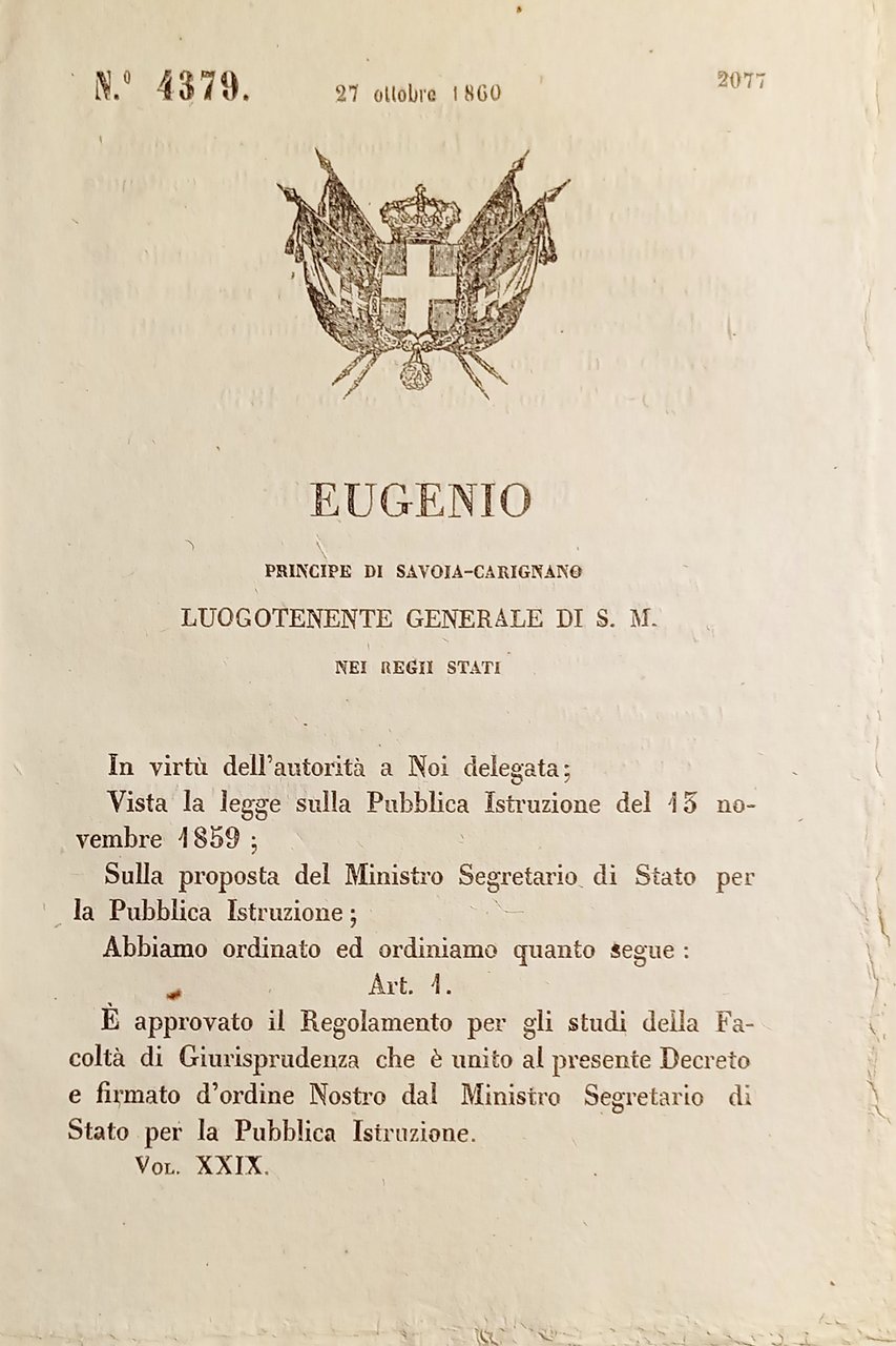 Decreto Eugenio - Regolamento per gli studi della Facoltà di …