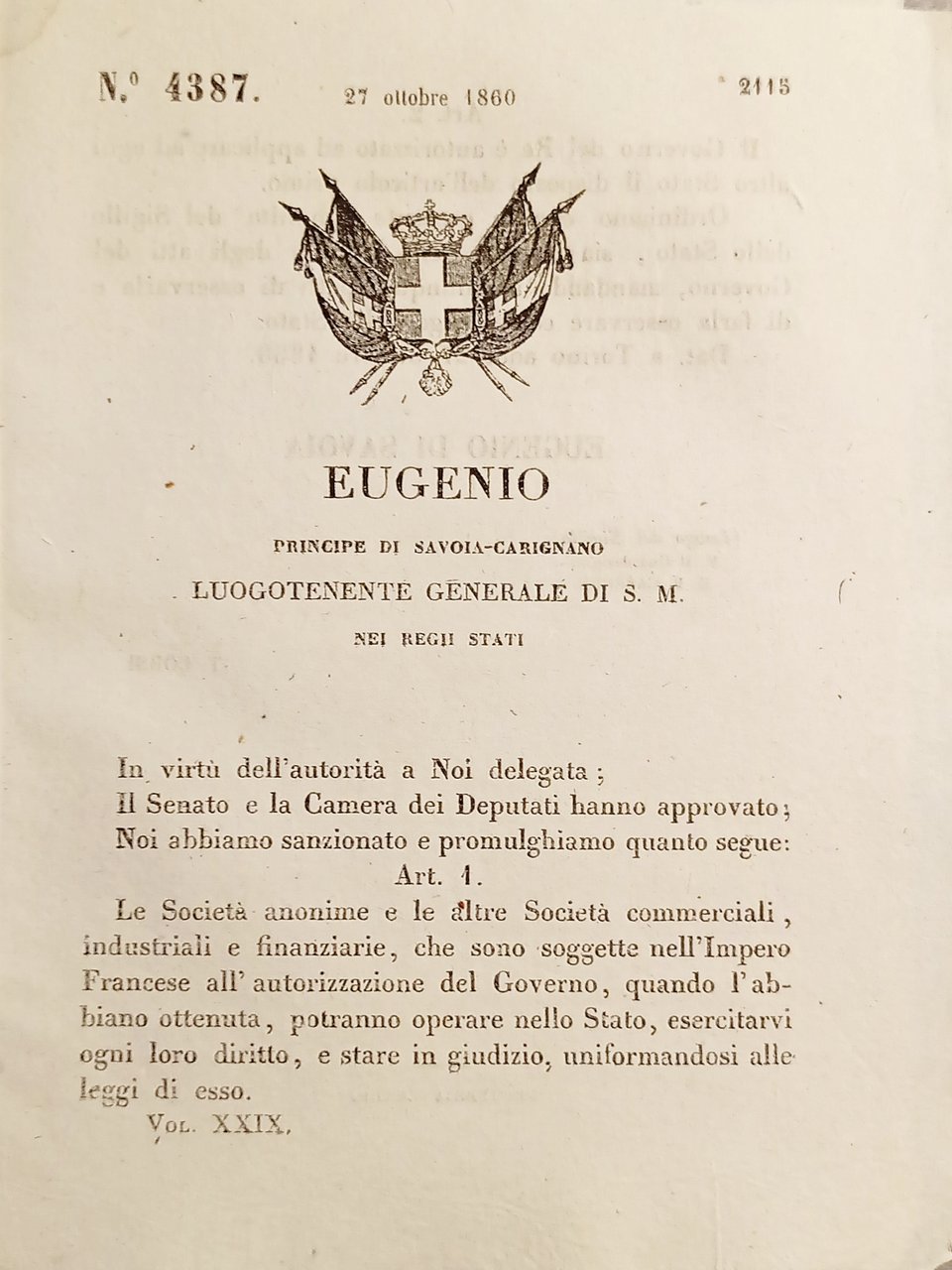 Decreto Eugenio Società anonime e commerciali potranno operare nello Stato …