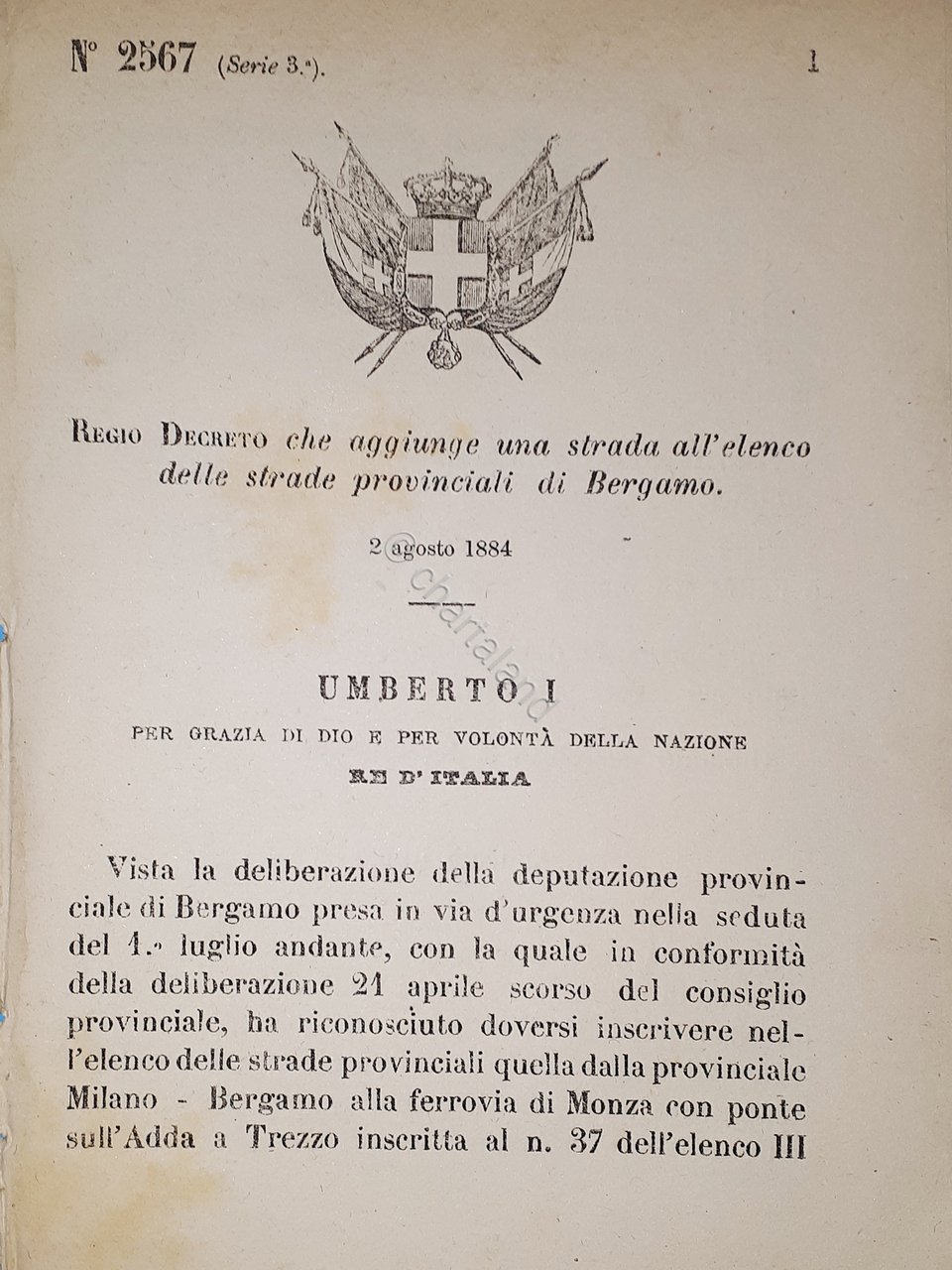 Decreto Regno Italia - Aggiunge una strada all'elenco strade di …
