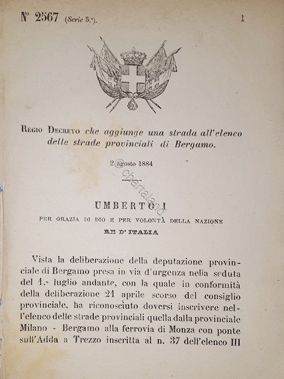 Decreto Regno Italia - Aggiunge una strada all'elenco strade di …