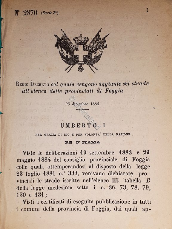 Decreto Regno Italia - Aggiunte sei strade all'elenco provinciali di … | Immagine Gallery 2