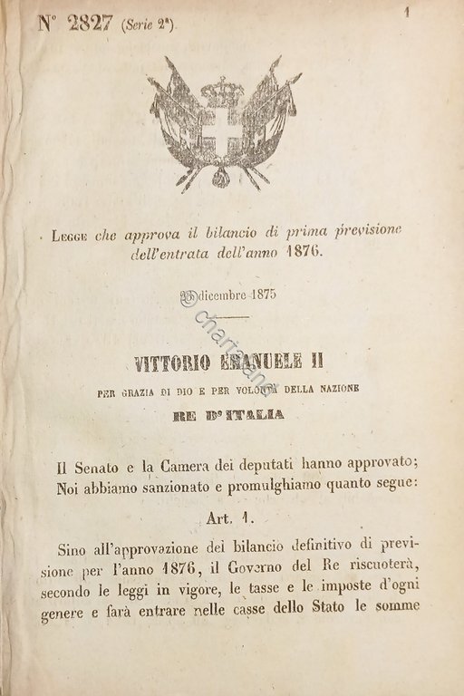 Decreto Regno Italia - Approva il bilancio di prima previsione …