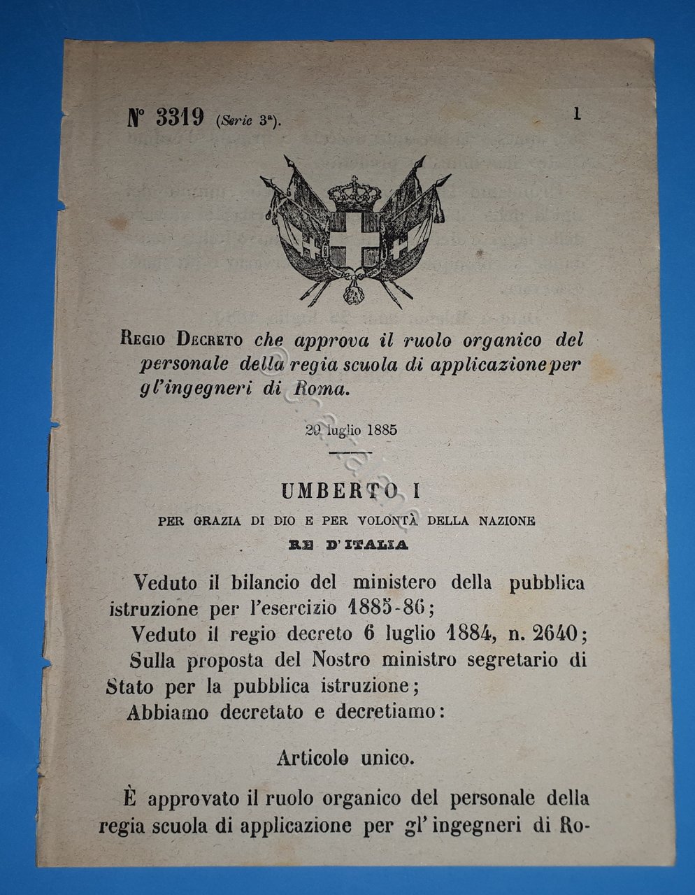 Decreto Regno Italia - Approva ruolo organico regia scuola ingegneri …