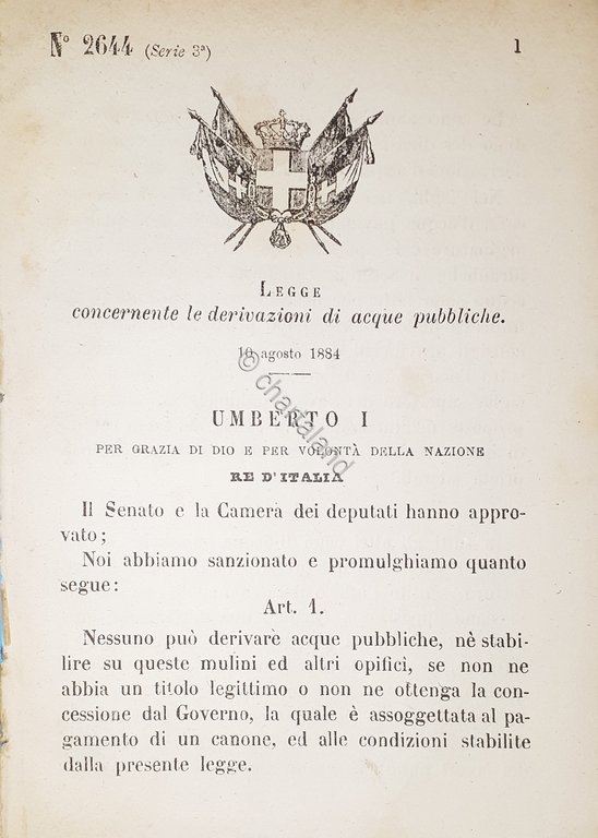 Decreto Regno Italia - Concernente le derivazioni di acque pubbliche …