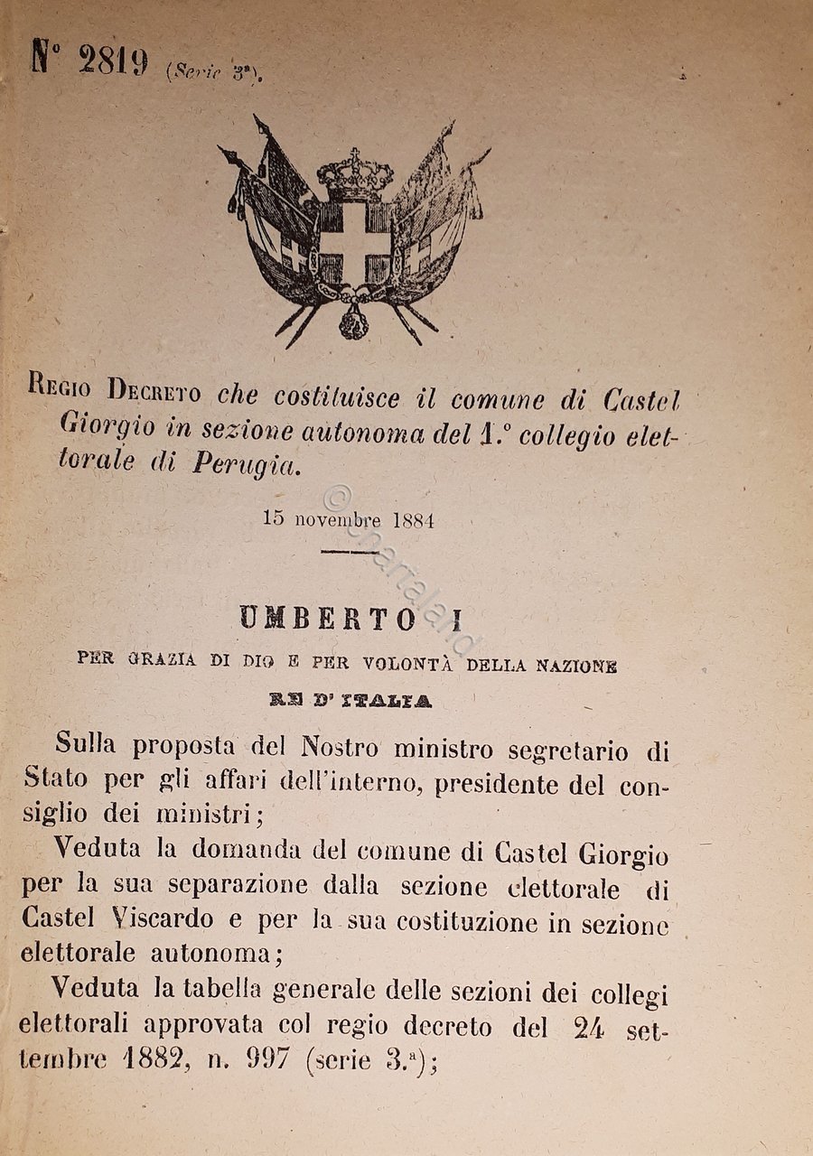 Decreto Regno Italia - Costituisce comune Castel Giorgio in sezione … | Immagine principale