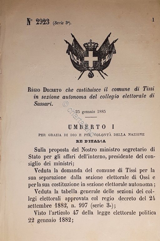 Decreto Regno Italia - Costituisce il comune di Tissi in …