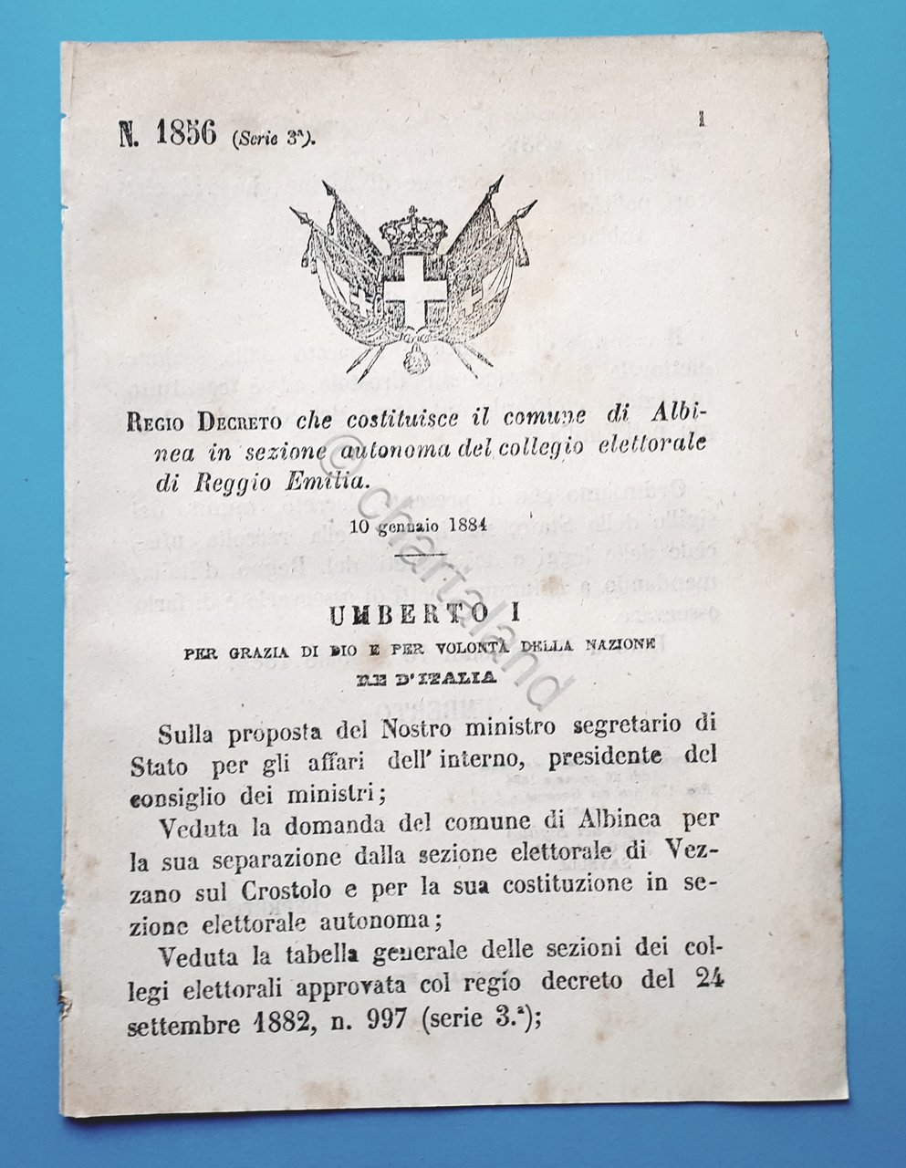 Decreto Regno Italia - Costituzione comune Albinea in sezione Reggio …