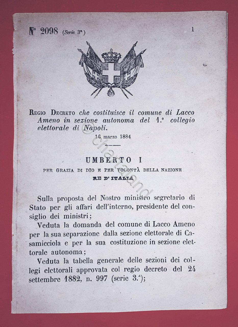 Decreto Regno Italia - Costituzione Lacco Ameno in sezione di … | Immagine principale