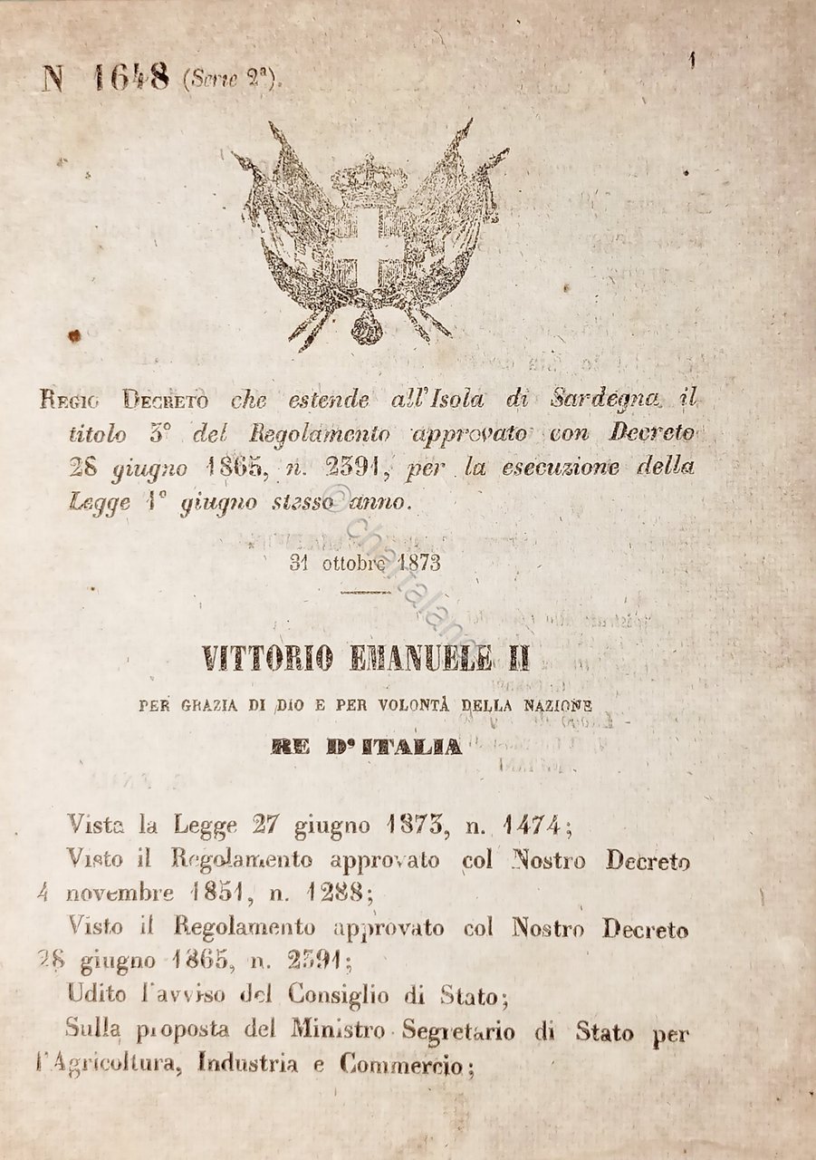 Decreto Regno Italia - Estende all'Isola di Sardegna del Regolamento …