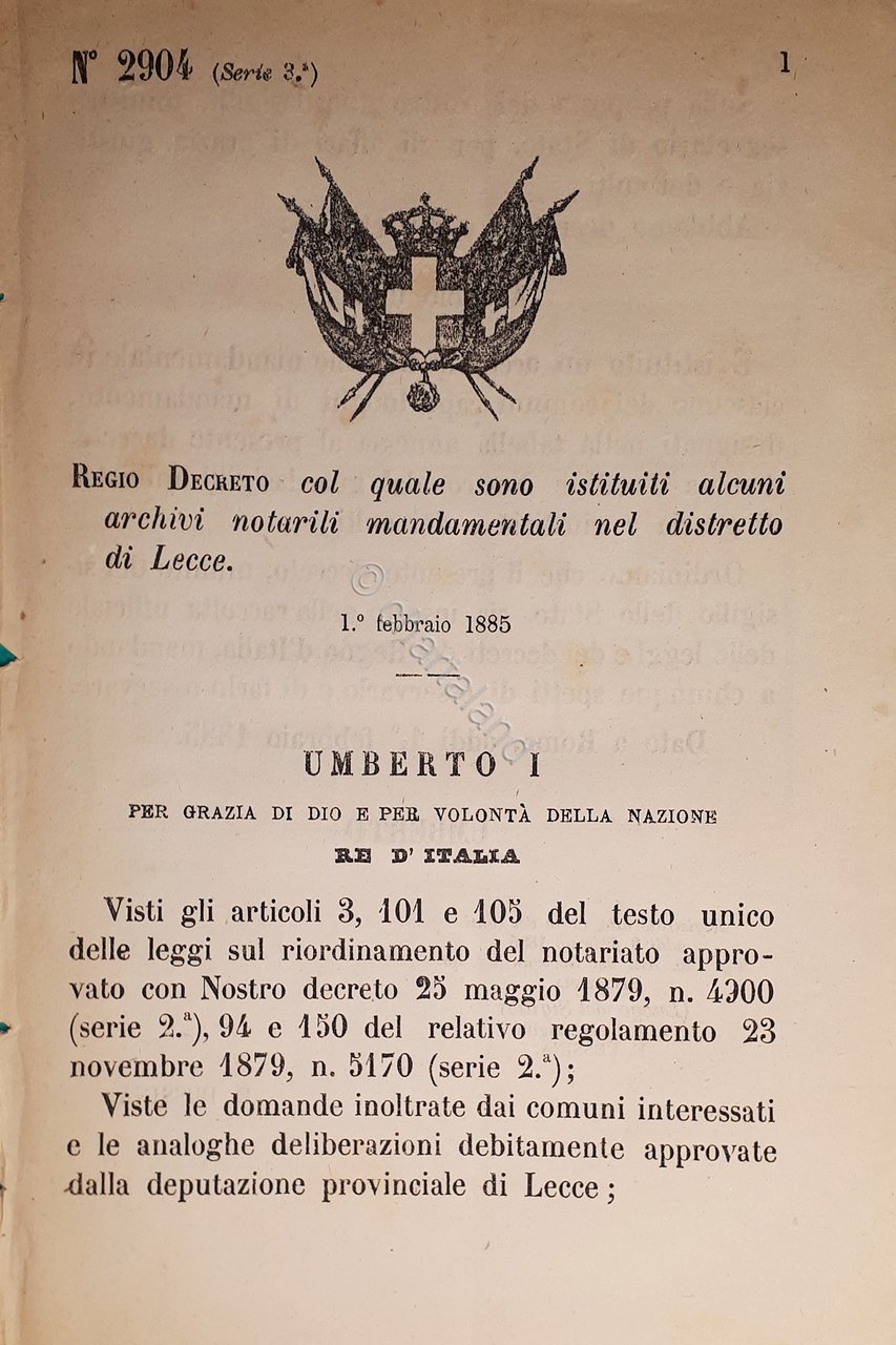 Decreto Regno Italia - Istituiti archivi notarili nel distretto di … | Immagine principale