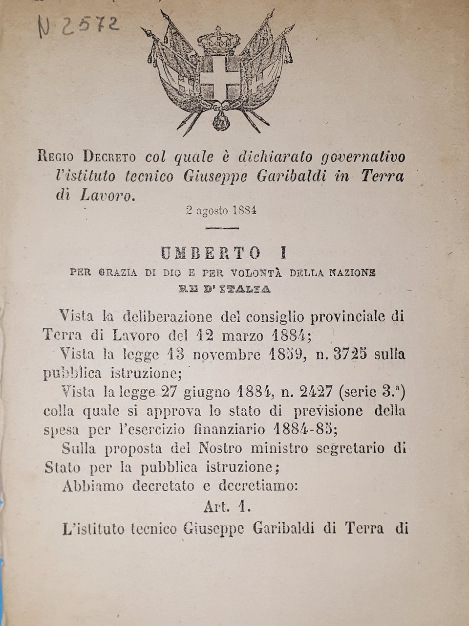 Decreto Regno Italia - Istituto Giuseppe Garibaldi in Terra è …