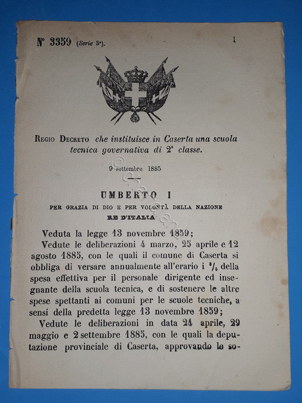 Decreto Regno Italia - Istituzione in Caserta scuola tecnica 2^ …