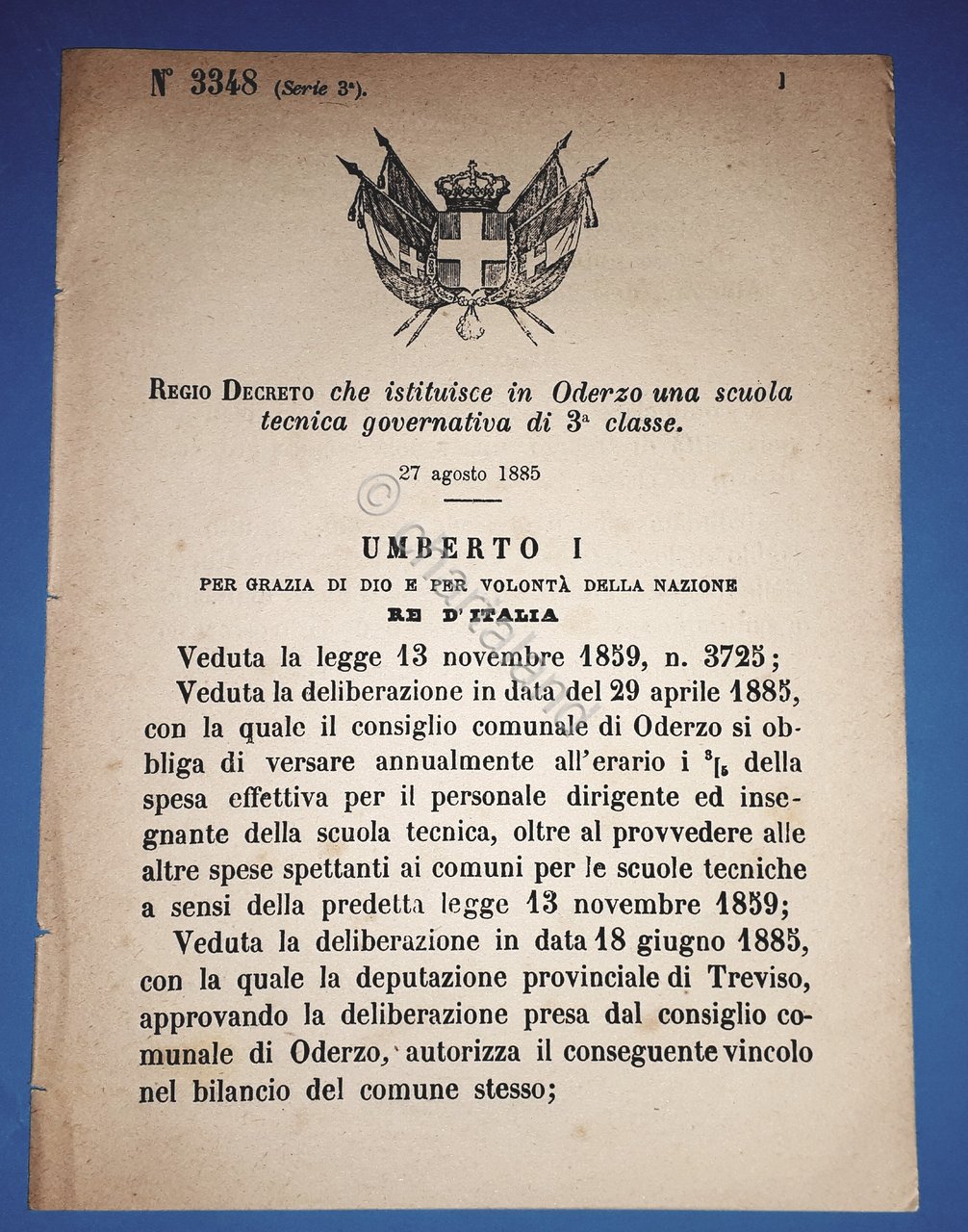 Decreto Regno Italia - Istituzione in Oderzo una scuola tecnica …
