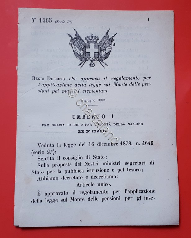 Decreto Regno Italia - Istituzione terzo ginnasio governativo in Palermo …