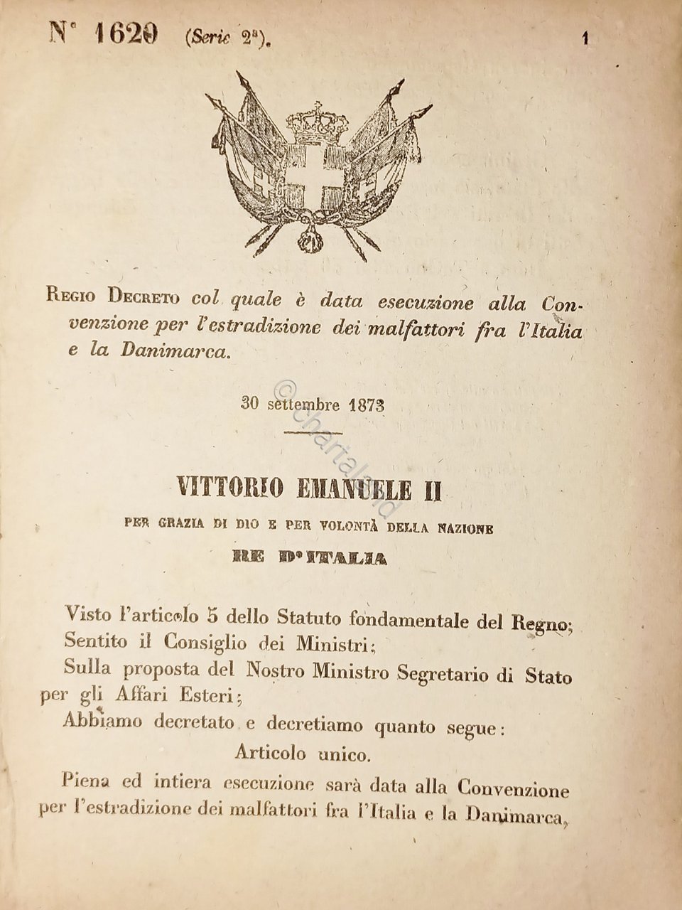 Decreto Regno Italia - L'estradizione dei malfattori fra Italia e …