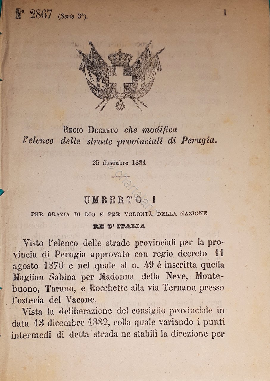 Decreto Regno Italia - Modifica lelenco delle strade provinciali di … | Immagine principale