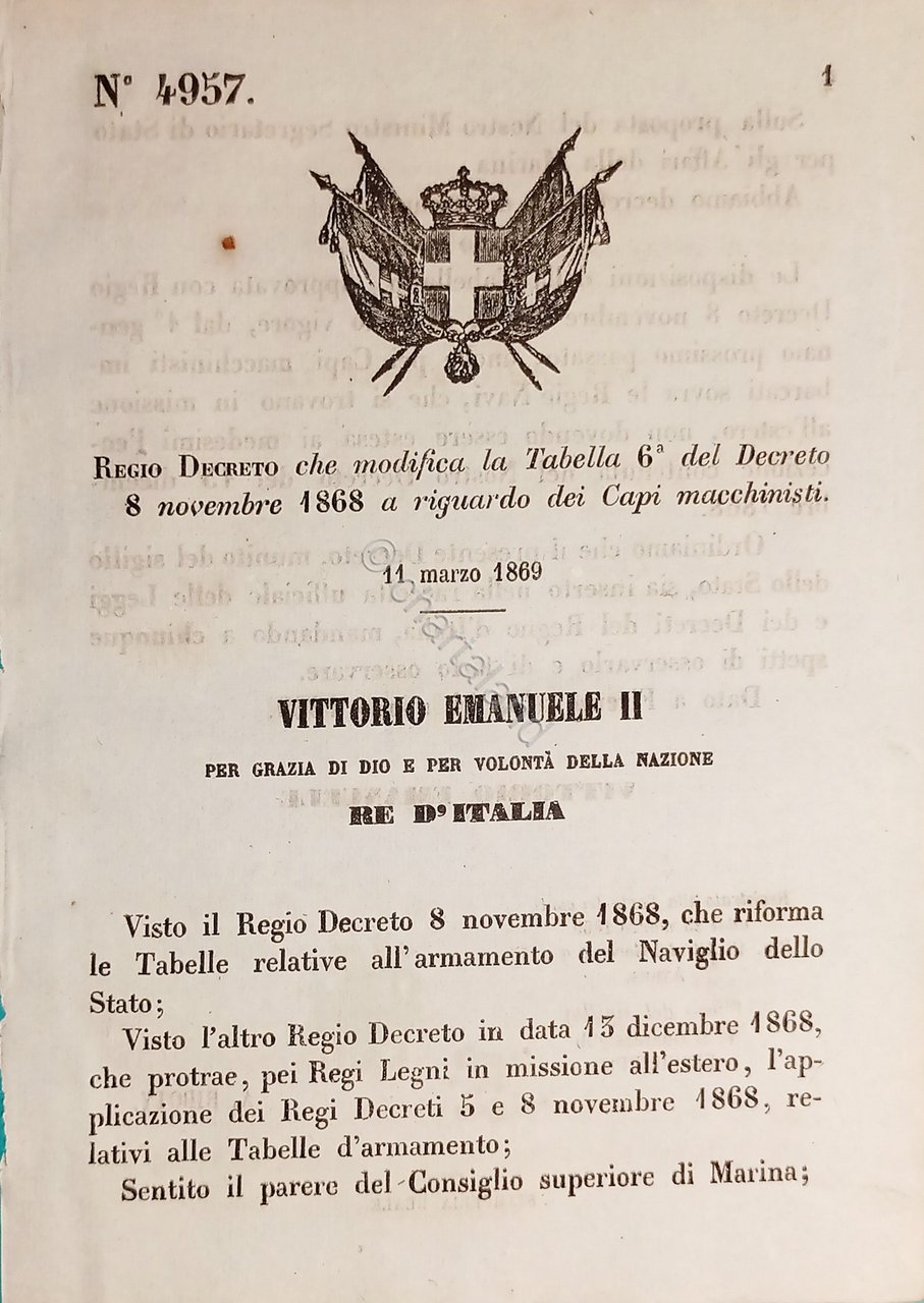 Decreto Regno Italia - Modifica Tabella 6^ a riguardo dei …