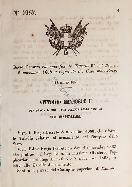 Decreto Regno Italia - Modifica Tabella 6^ a riguardo dei …