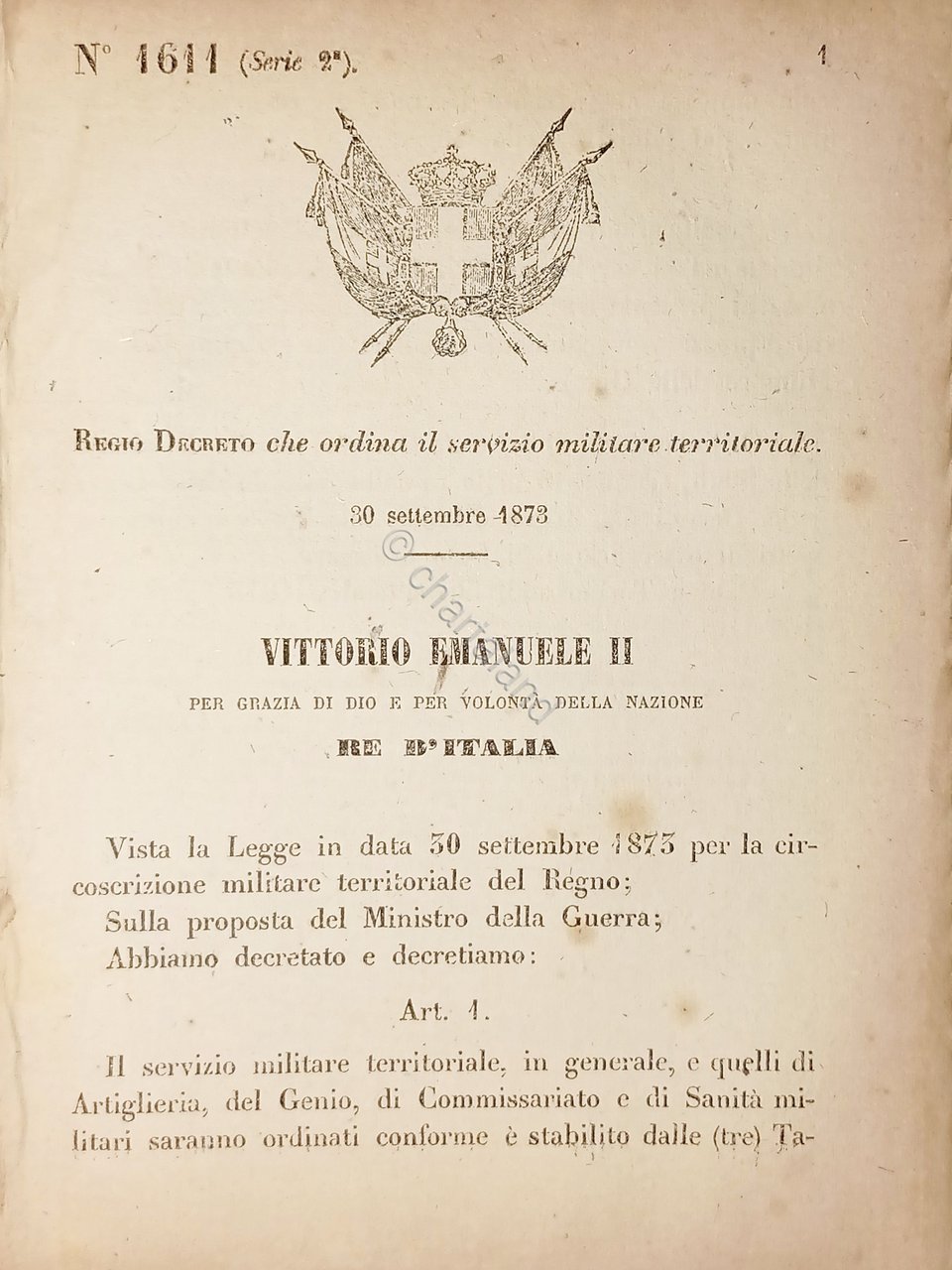 Decreto Regno Italia - Ordina il servizio militare territoriale - …
