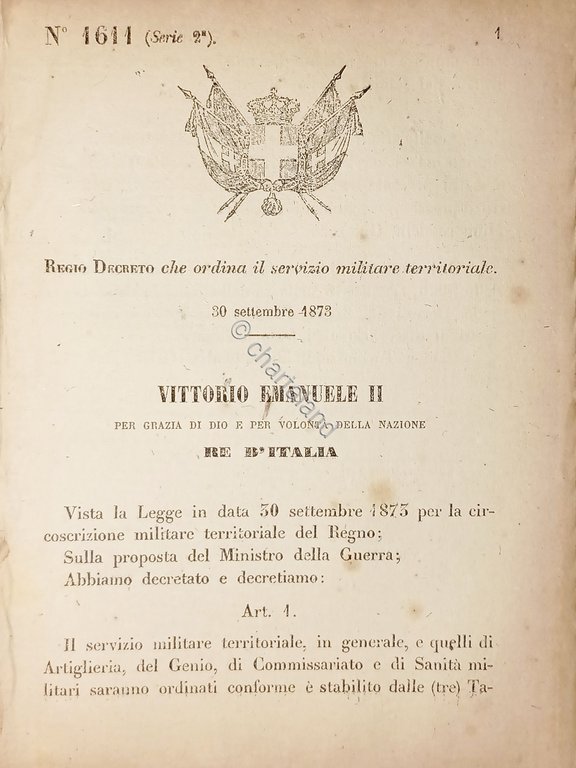 Decreto Regno Italia - Ordina il servizio militare territoriale - …
