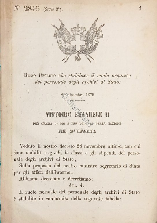 Decreto Regno Italia - Stabilisce ruolo organico personale archivi di …