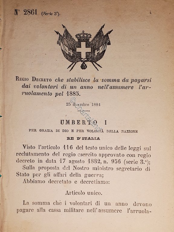 Decreto Regno Italia - Stabilisce somma da pagare dai volontari … | Immagine Gallery 2
