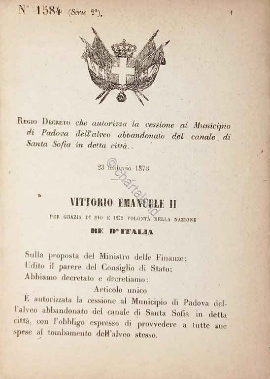 Decreto Regno Italia Cessione Padova alveo abbandonato canale Santa Sofia …