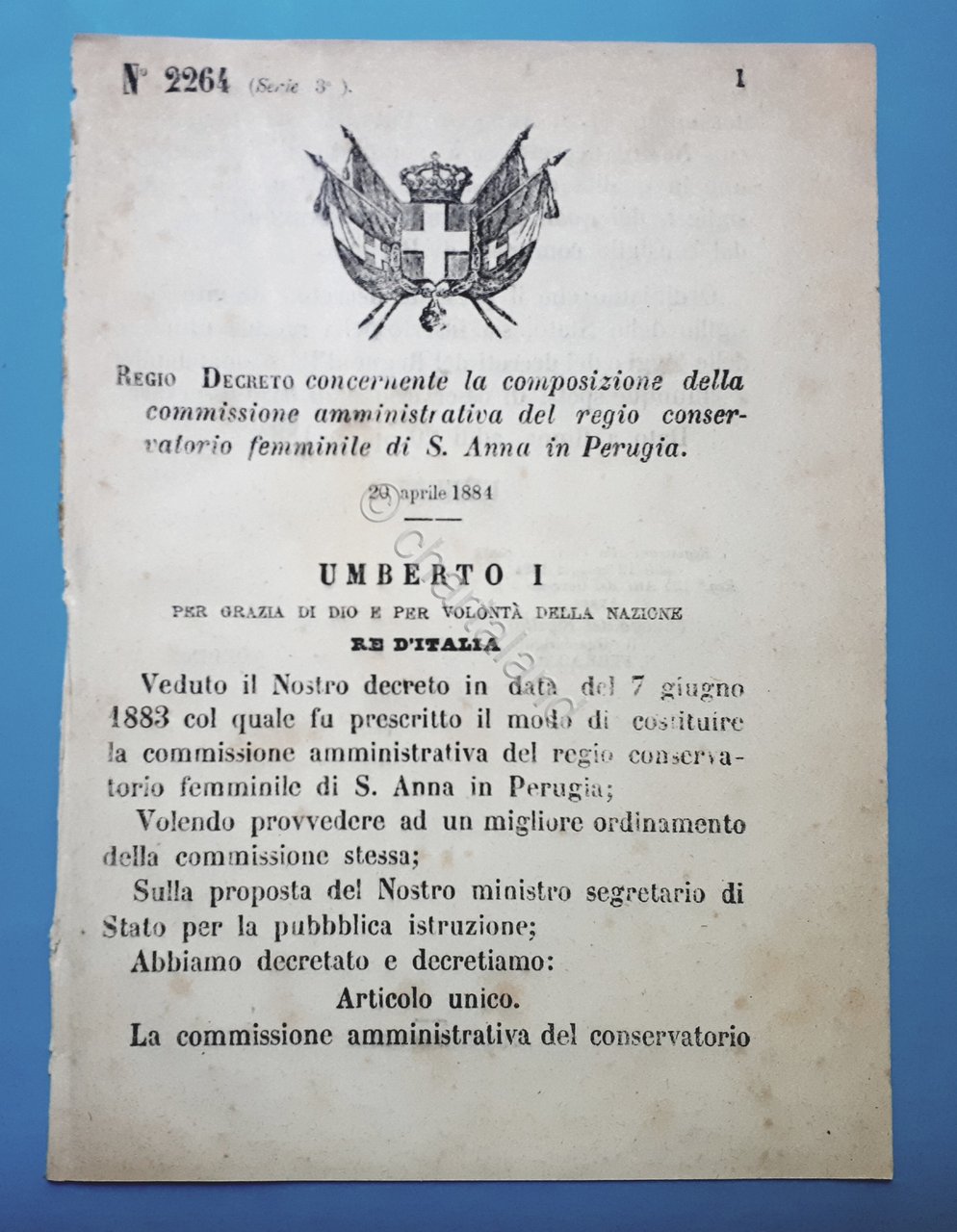 Decreto Regno Italia Commissione conservatorio femminile S. Anna in Perugia … | Immagine principale