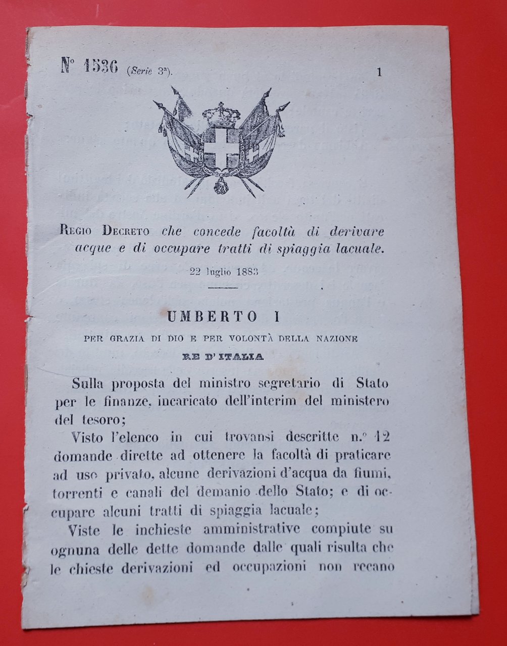 Decreto Regno Italia Concede facoltà derivare acque e di occupare …