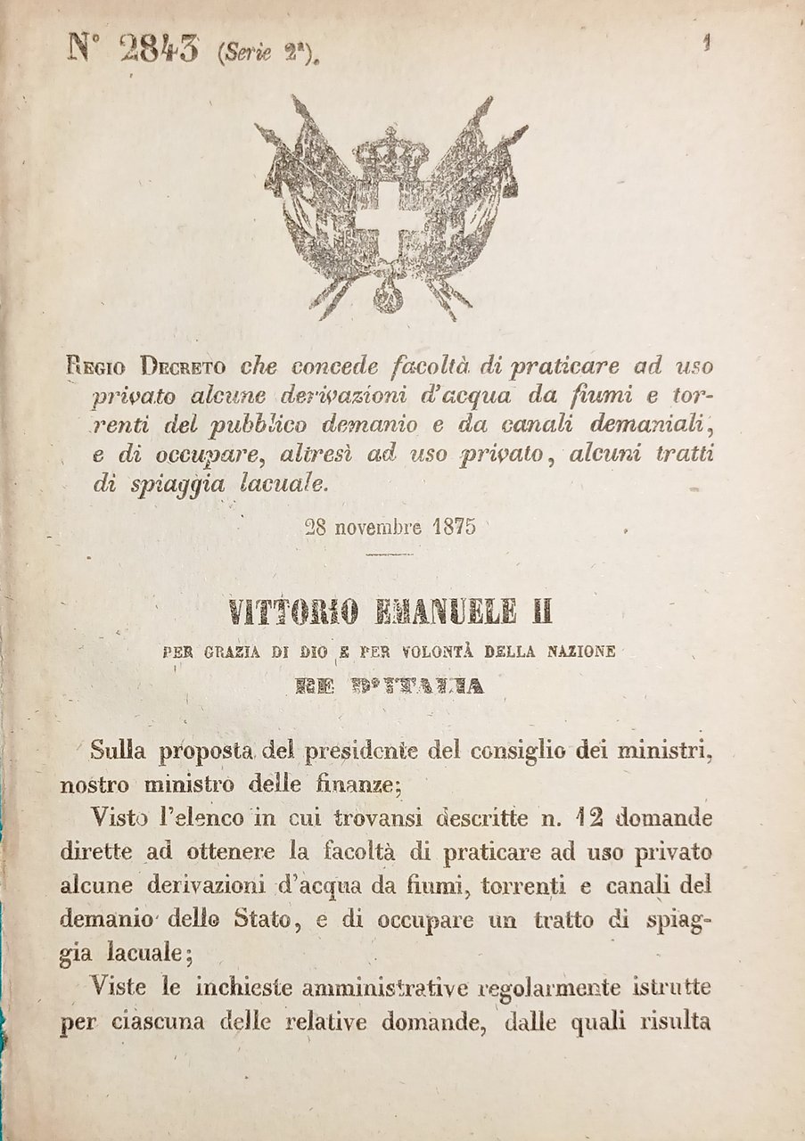 Decreto Regno Italia Concede facoltà uso privato derivazioni acqua da …
