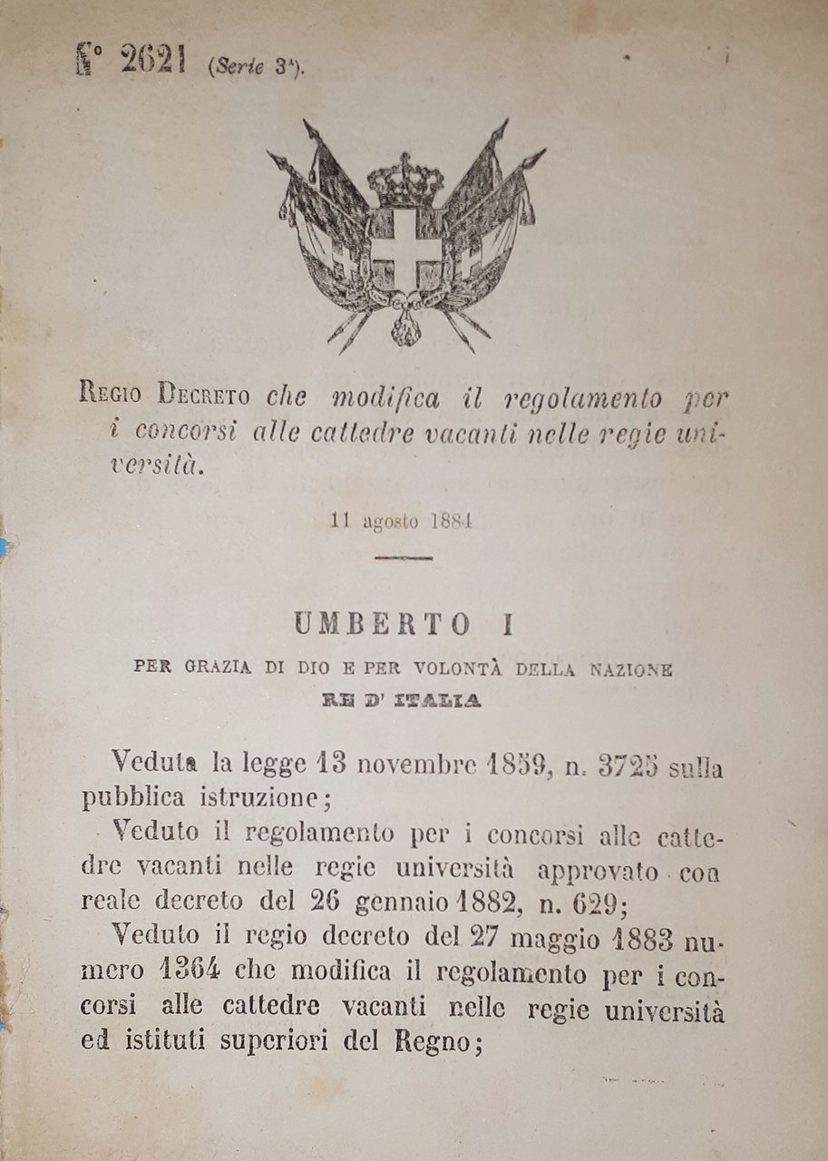 Decreto Regno Italia Concorsi alle cattedre vacanti nelle regie università …
