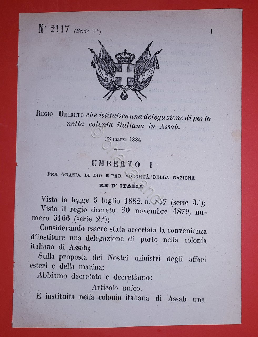 Decreto Regno Italia Delegazione di porto nella colonia italiana in … | Immagine principale