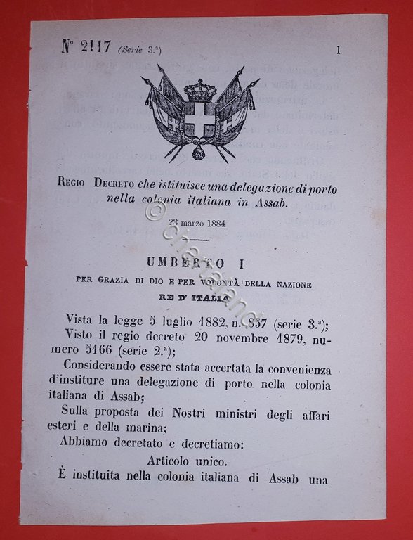 Decreto Regno Italia Delegazione di porto nella colonia italiana in … | Immagine Gallery 2