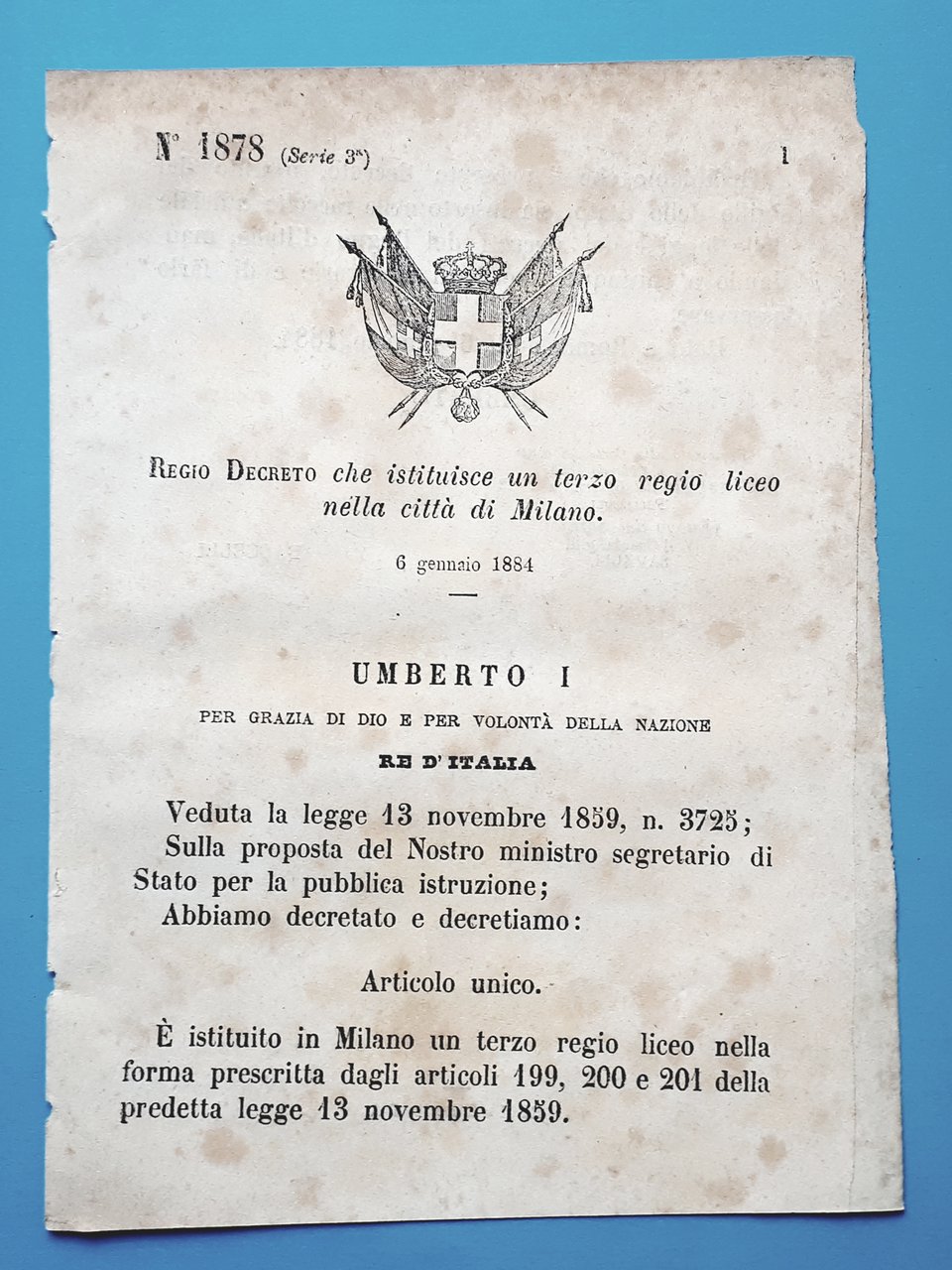 Decreto Regno Italia Istituzione un terzo regio liceo nella città …