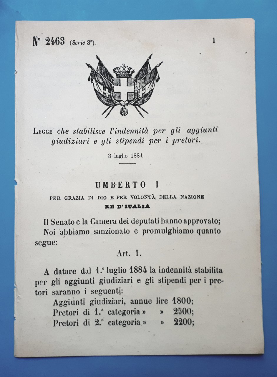 Decreto Regno Italia L'indennità per aggiunti giudiziari e stipendi pretori …