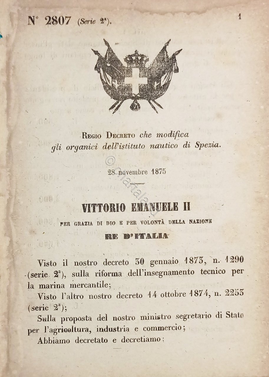 Decreto Regno Italia Modifica gli organici dell'istituto nautico di Spezia …