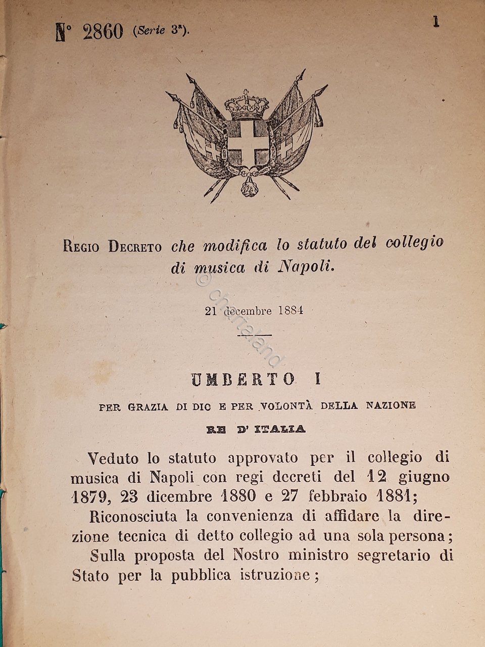 Decreto Regno Italia Modifica lo statuto del collegio di musica … | Immagine principale