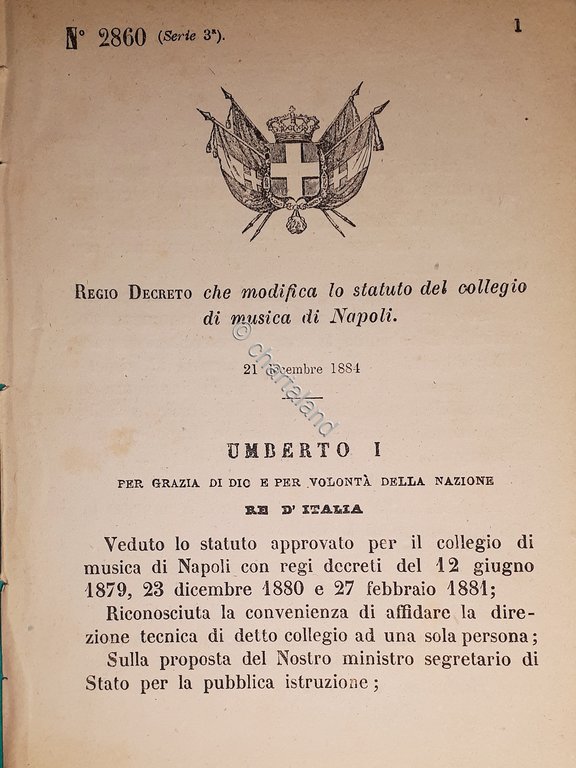 Decreto Regno Italia Modifica lo statuto del collegio di musica … | Immagine Gallery 2