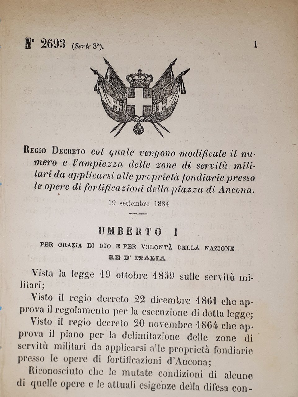 Decreto Regno Italia Numero e l'ampiezza zone servitù militari Ancona …
