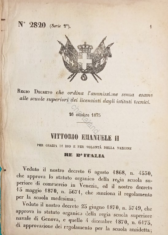 Decreto Regno Italia Ordina l'ammissione senza esame alle scuole superiori … | Immagine Gallery 1