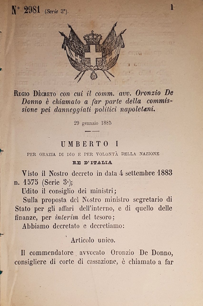 Decreto Regno Italia Oronzio De Donno è chiamato a far …
