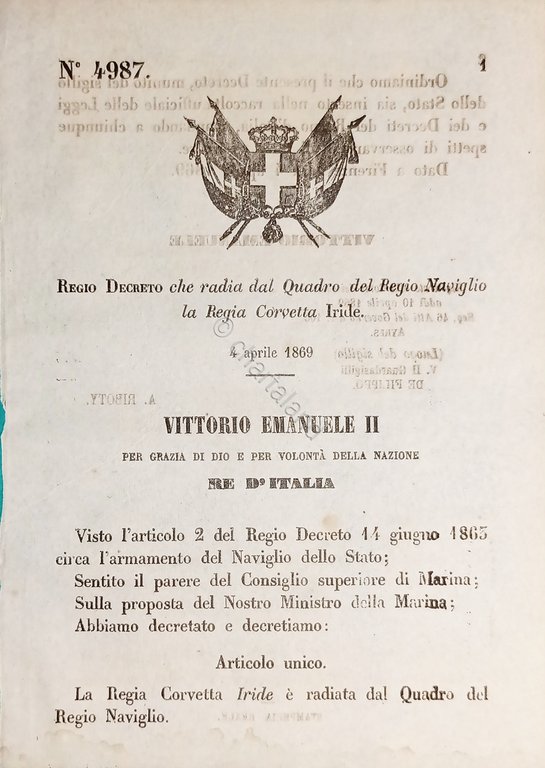 Decreto Regno Italia Radia dal Quadro Regio Naviglio la Reg. … | Immagine Gallery 1